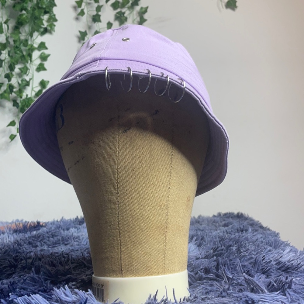 Purple bucket hat w/ silver hoops